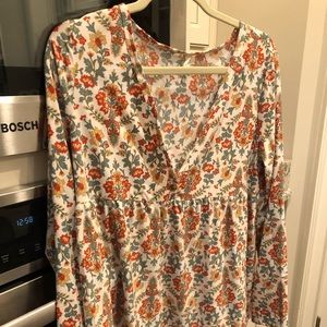 Burnt orange and green floral top